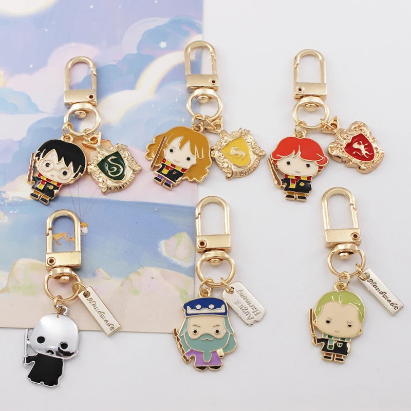 

Harry Potter Cartoon Keychain Alloy Pendant Anime Characters Hermione Ron School Bag Key Chain Kawaii Accessories Gift Friends