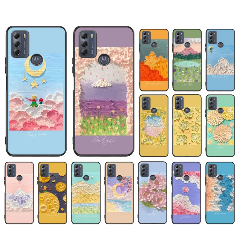 

Peony Flower Prince Cloud Sea Paint Art Phone Case for Motorola Moto G9 Plus G7 G8 Play G7 Power G100 G20 G60 One Action Macro