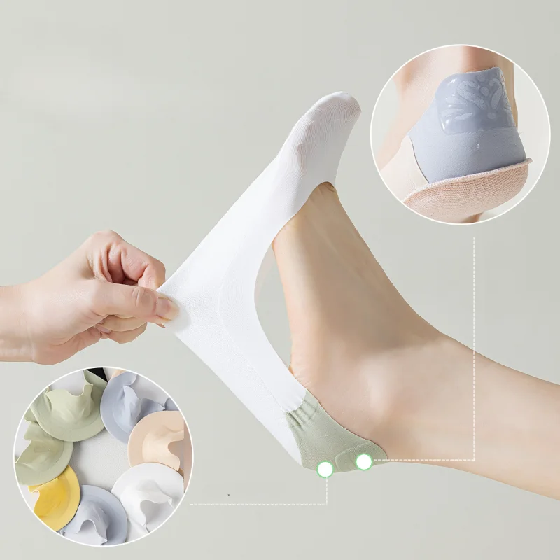 5pairs Nylon Ice Silk Boat Socks Summer Ultrathin Breathable Sock for Women Girls Harajuku Invisible Non-slip Low Cut Ankle Sock