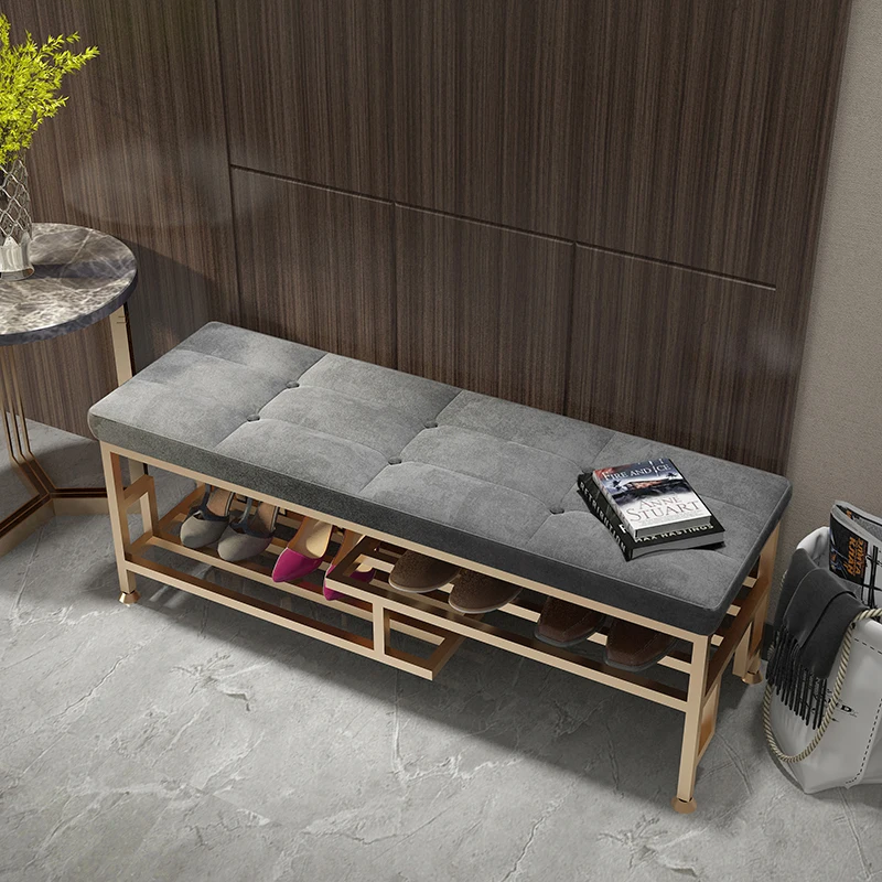 

Nordic Luxury Shoe Stool Living Room Home Entrance Shoe Cabinet Soft Velvet Shoe Changing Stool Color Customed Home Decoration