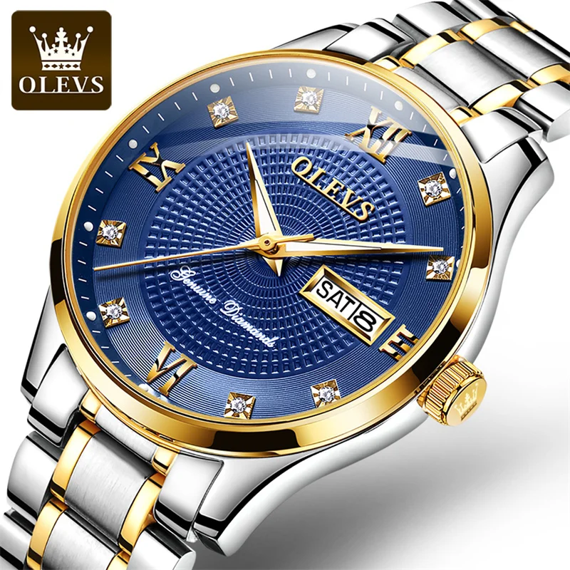 Business Diamond Blue Dial Automatic Mechanical Watch Men OLEVS Luxury Luminous Date Steel Watches For Men Reloj Hombre