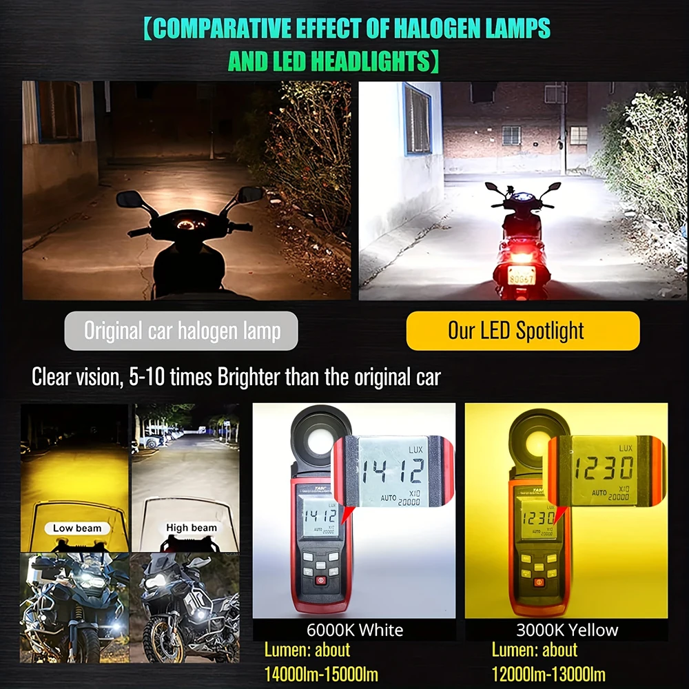 Светодиодная Фара Для Мотоцикла Вспомогательная Лампа Белый/желтый Дальний Свет