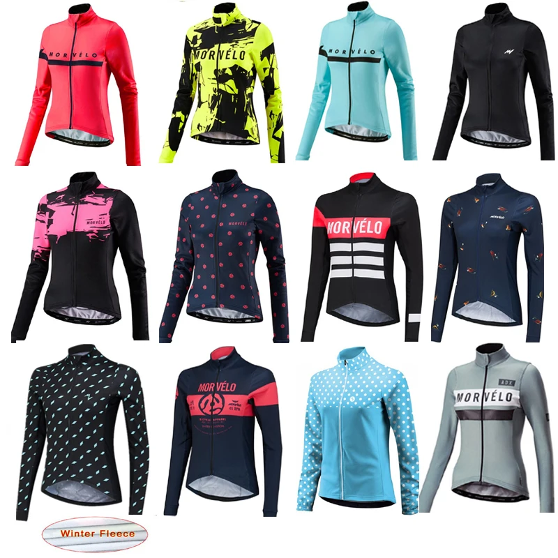 

2021 New Morvelo Winter Cycling Jersey Women Thermal Fleece Long Sleeve Bicycle Clothing Wind of MTB Bike Jersey Jacket Ciclismo