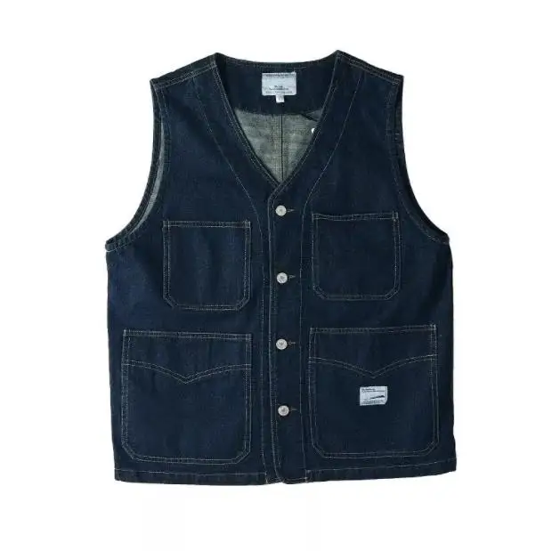 Жилет мужской джинсовый без рукавов винтажная потертая темно-синяя жилетка с