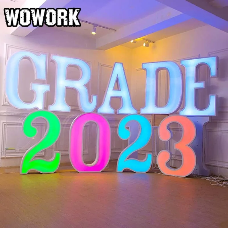 

2023 WOWORK fushun manufacture 3d solid metal frame neon marquee number lights for party wedding sign decoration