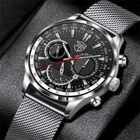 mens fashion watches luxury man sports stainless steel mesh belt quartz wrist watch for men business leather watch montre homme