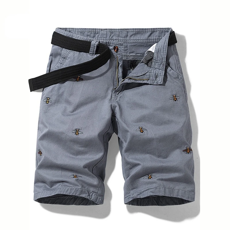 

Summer Men's Shorts Embroidery Little Bee Cotton Five-point Pants Fashion Leisure Sports Men's Cargo Pants Plus Size Ropa Hombre