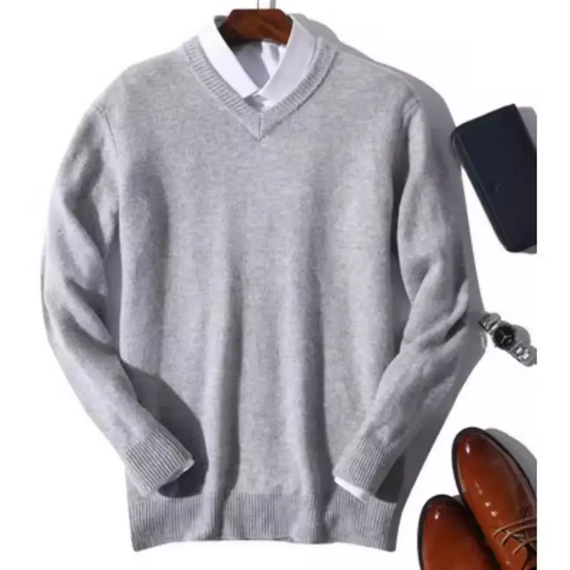_ 2024 осенне-зимний теплый джемпер из кашемира и хлопка мужские повседневные
