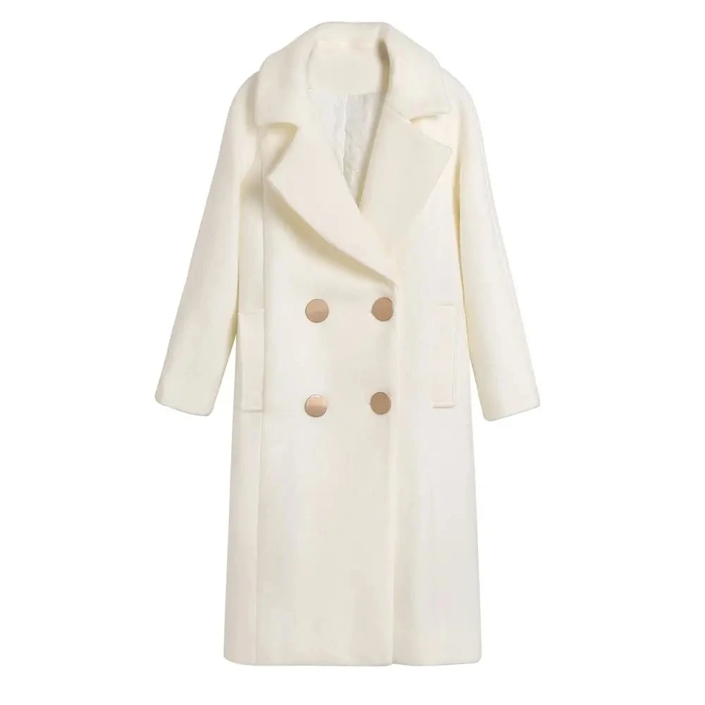 Пальто шерстяное женское однотонное плотное двубортное зимнее 2020 | Женская