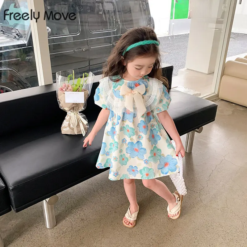 

Baby Girls Dresses Short Sleeve Floral Clothes Bowknot Kid Summer Princess Dress Children Party Ball Pageant Outfit