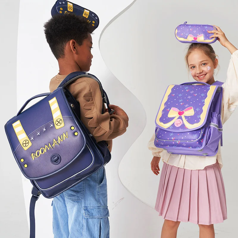 Bookbag High Quality Primary School Backpack Safety Reflective Strip Waterproof Cute Cartoon Double Shoulder Schoolbag Kids