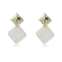 simple square stitching metal resin ladies earrings classic fashion style high end 925 silver needle female earrings