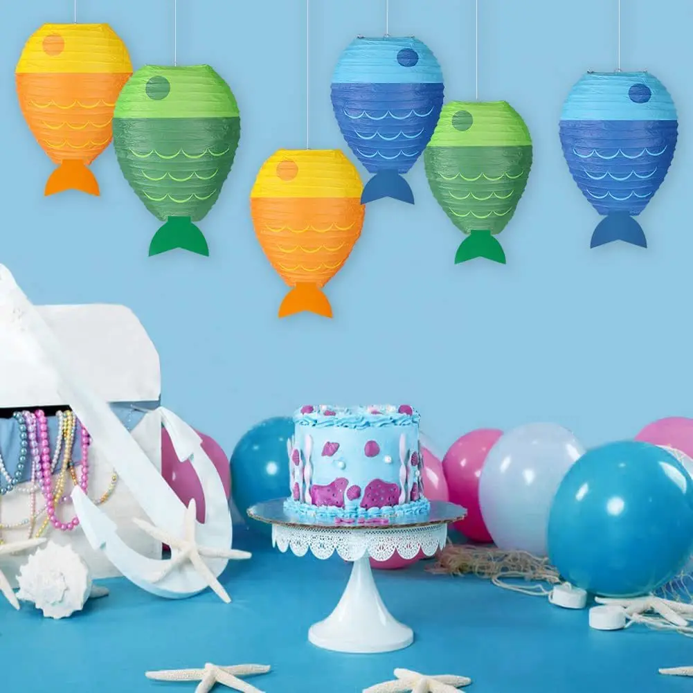 

Colorful Cute Fish Shaped Paper Lantern Mermaid Birthday Party Hanging Decor Under The Sea Party Decor Kids Favor