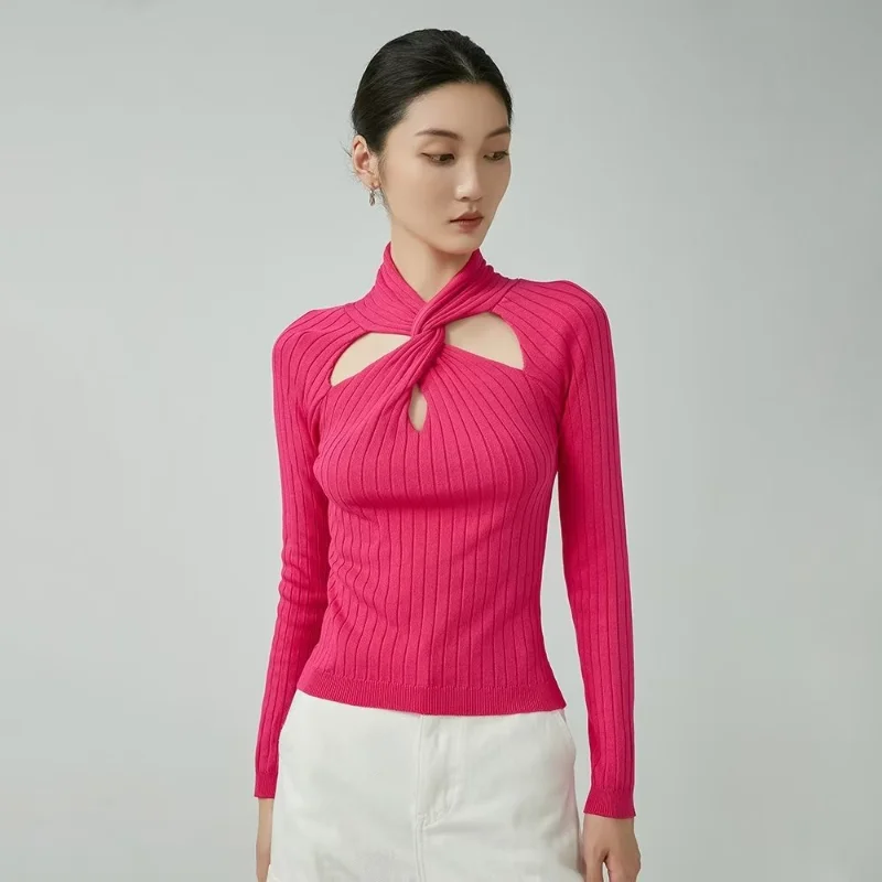 

Fashion Knitwear Sweater Women Slim Long Sleeve Round Neck Top Hollow Sexy Pullover Sweater Female Winter New