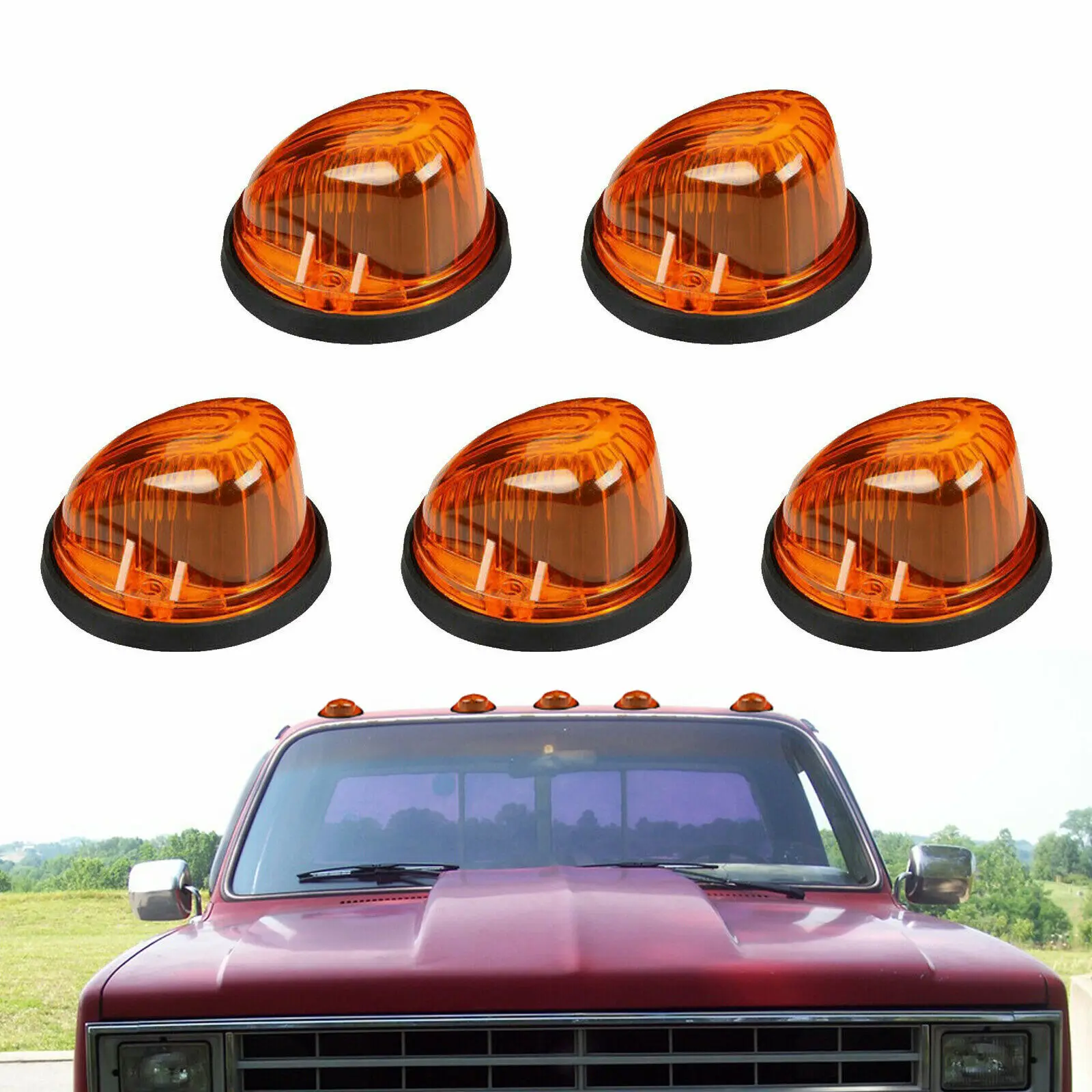 

5xClearance Cab Roof Marker Light Amber Cover Lens+Base For 73-87 GMC K1500/2500