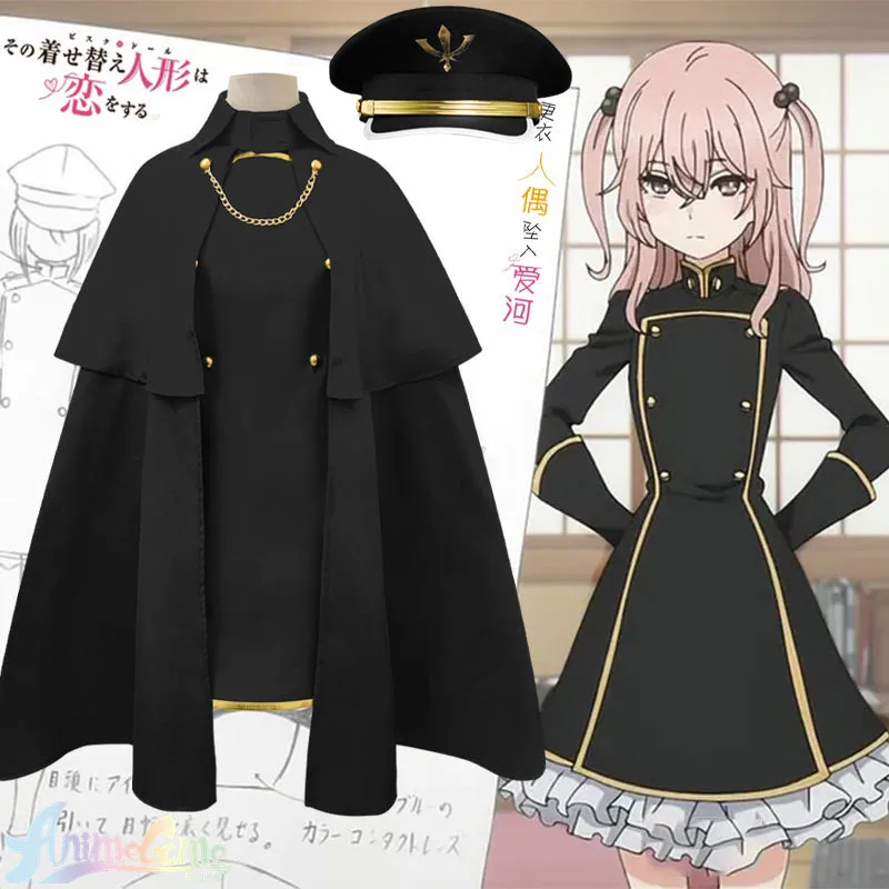 Manga My Dress-Up Darling Inui Sajuna Cosplay Costume Dresses Women Soldier Black Uniform Skirt Hat Outfit Marin Cosplay Suit