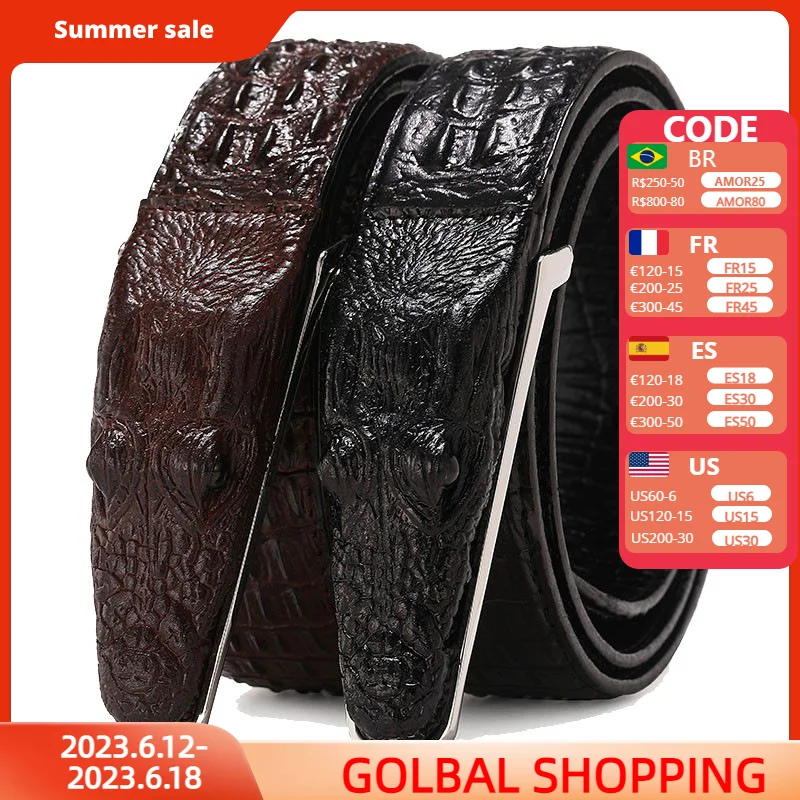 

Crocodile Men Belts Cowhide Genuine Leather Luxury Smooth Buckle Male Strap Fashion Simple Casual Belt Alligator Head Men Gift