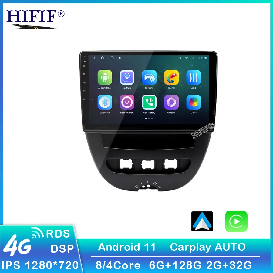 Carplay Android 11 Автомобильный мультимедийный видеоплеер для Peugeot 107 Toyota Aygo Citroen C1 2005-2014