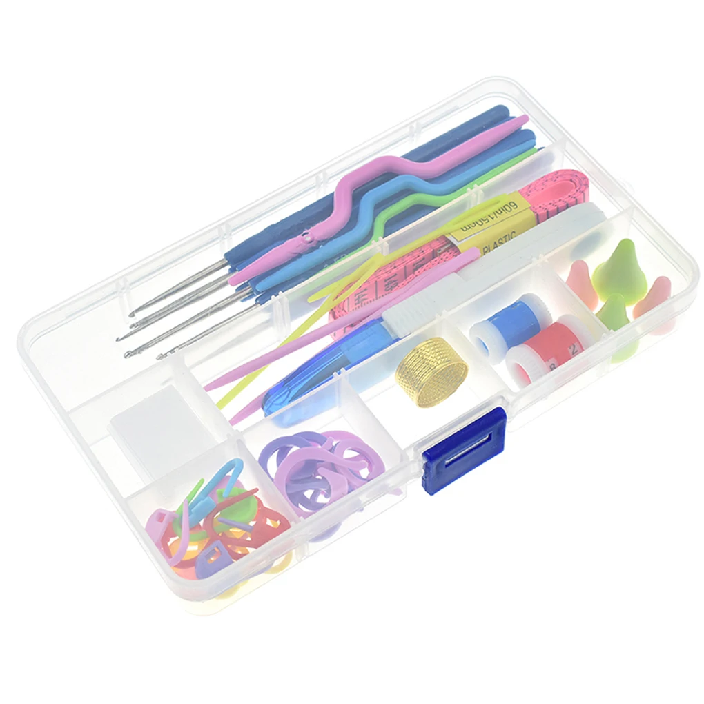 

53Pcs Crochet Hook Set DIY Handcraft Knitting Clips Stitch Markers Needles Measure Tape Scissor Weaving Kit