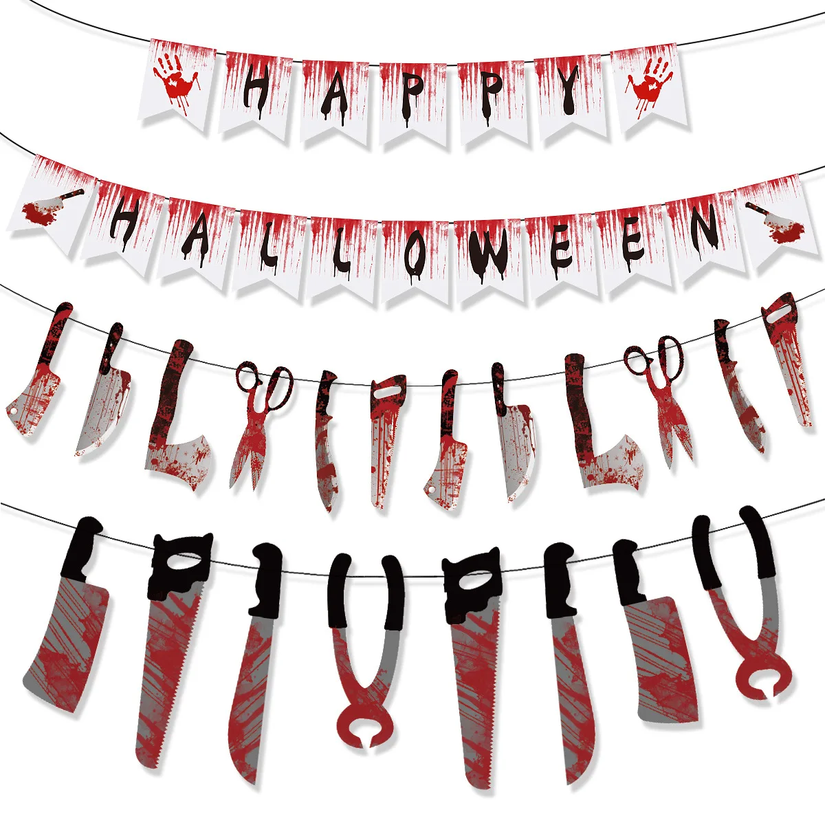 

Happy Halloween Paper Banner Horror Blood Skull Eyeball Hands Foots Garland For Halloween Party Hanging Decoration Bunting Flags
