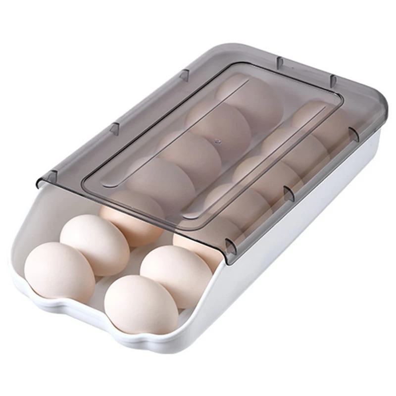 

Egg Storage Box Automatic Rolling Egg Box Slide Design Refrigerator Fresh-keeping Box Transparent Egg Carton Kitchen Organizer