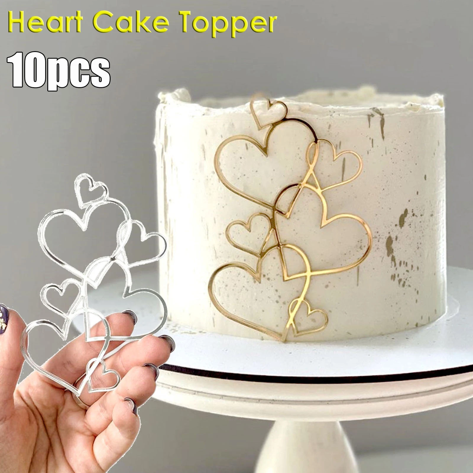 

10pcs 7 Heart In 1 Wedding Cake Topper Topper Minimalist Gold Silver Heart Cake Toppers Valentine's Day Dessert Party Decoration