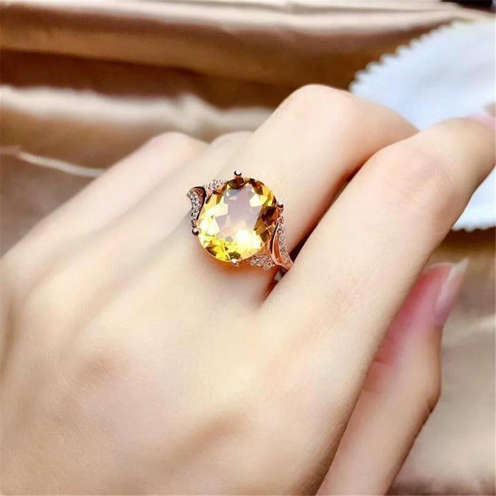 

12mm Natural Yellow Citrine Adjustable Size Ring Jewelry For Women Man Quartz Love Gift Crystal Beads Silver Stone Ring AAAAA