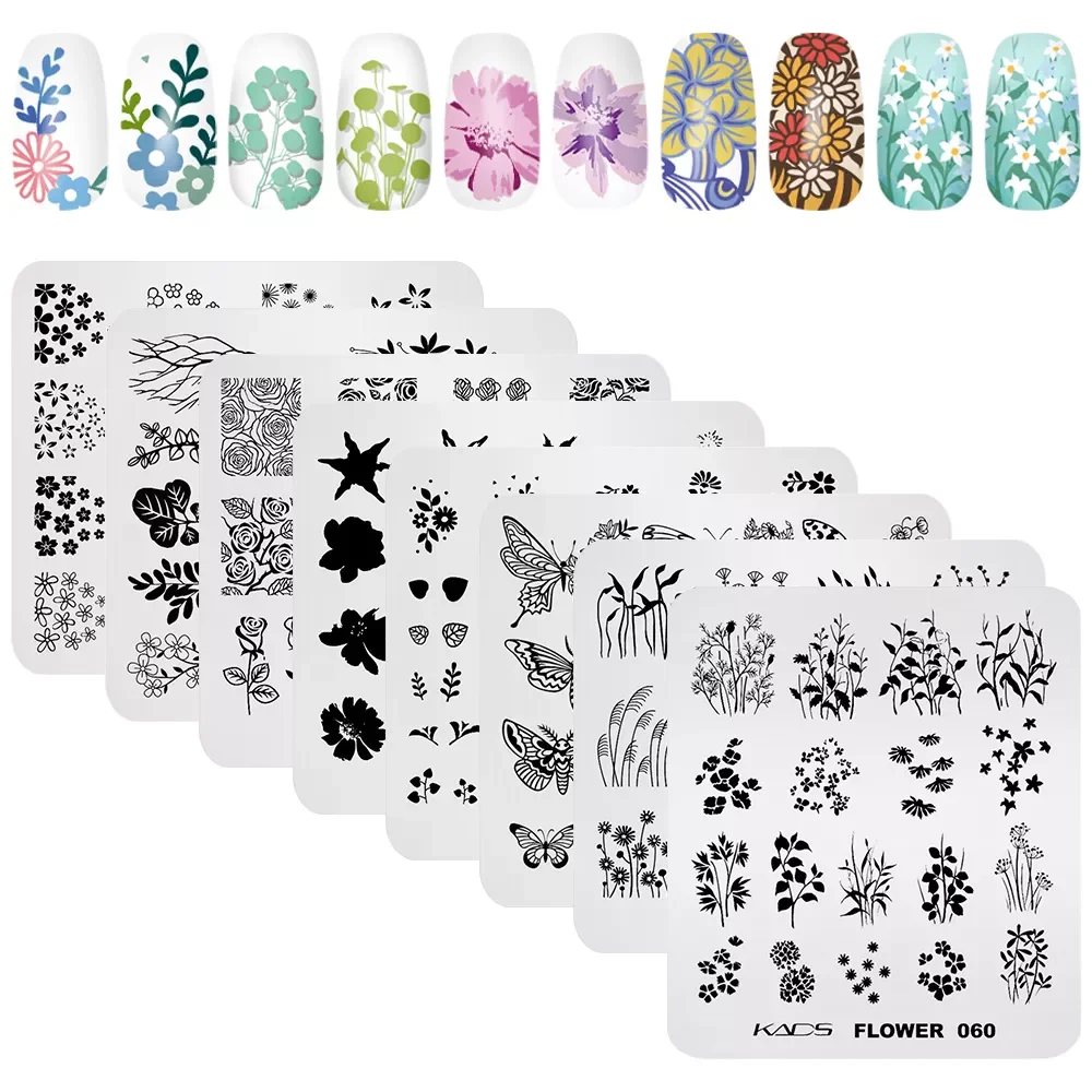 

NEW2023 8Pcs/Set Nail Art Stamp Template Rectangle Flower Leaves Stainless Steel Nail Stamping Imge Plates Nail Art Tool