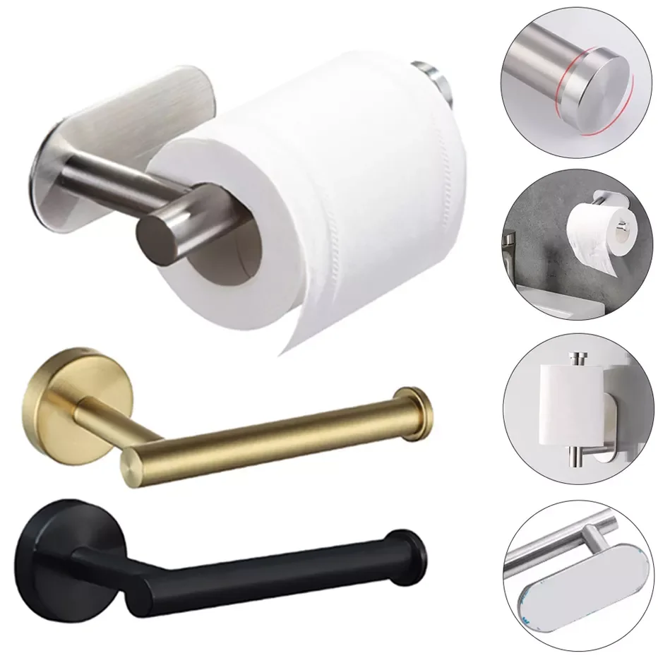 

Steel Toilet Roll Paper Holder Self-Adhesive Bathroom Punch-Free Towel Rack Wall Mount Toilet Tissue Accessories