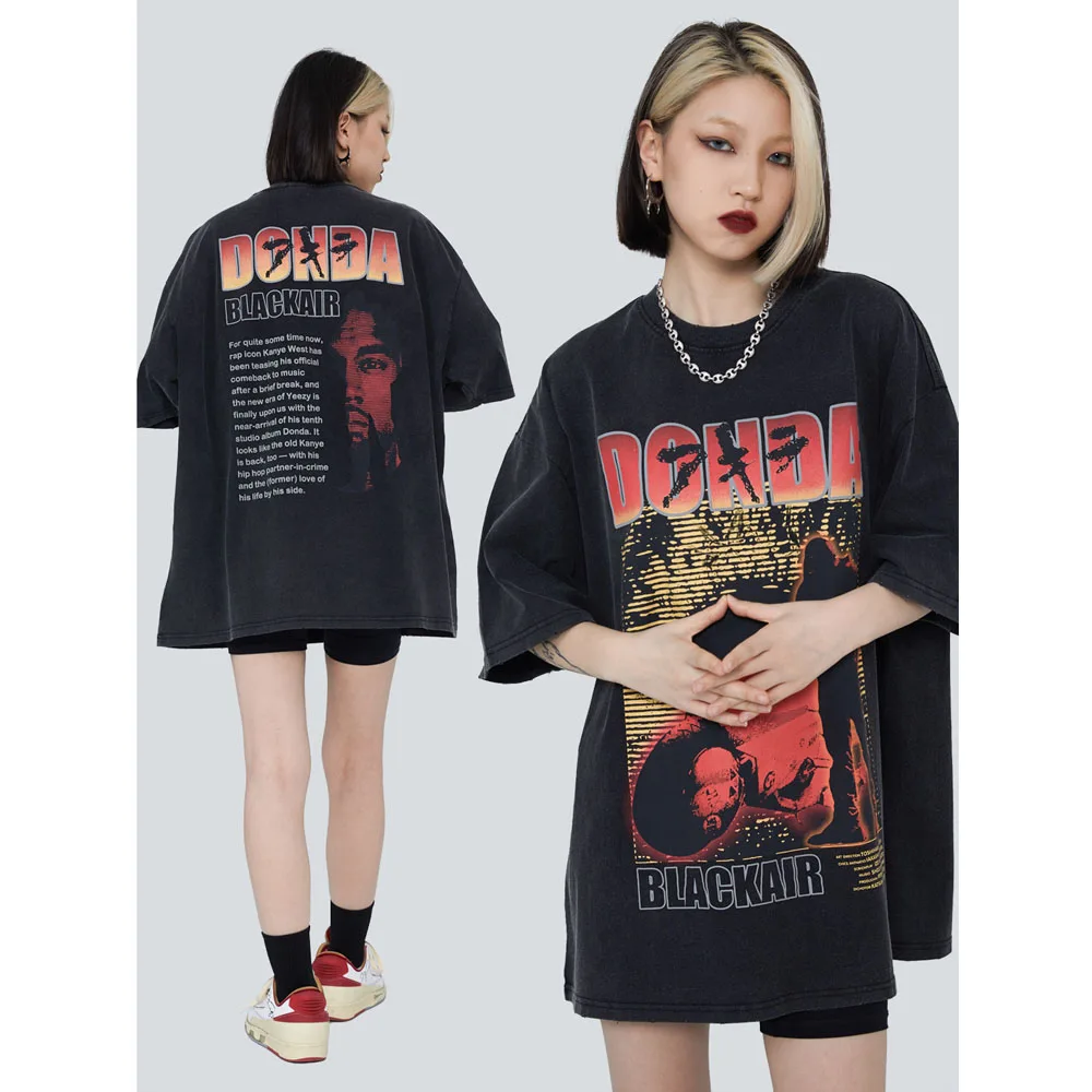 

Tshirt for Men Women Washed Distressed Short Sleeve Street Retro Print Hip Hop Loose Short Sleeve T-shirt Couple Streetwear Tees