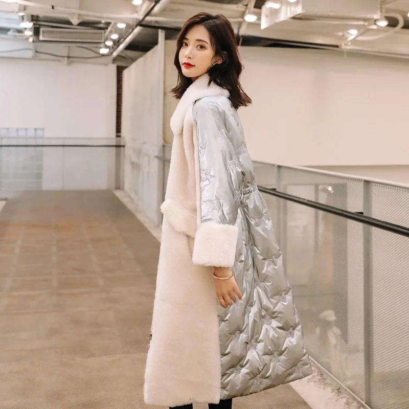 

Female Real Wool Jacket White Duck Down Sheep Shearling Fur Winter Coat Women Clothes Korean Vintage Tops
