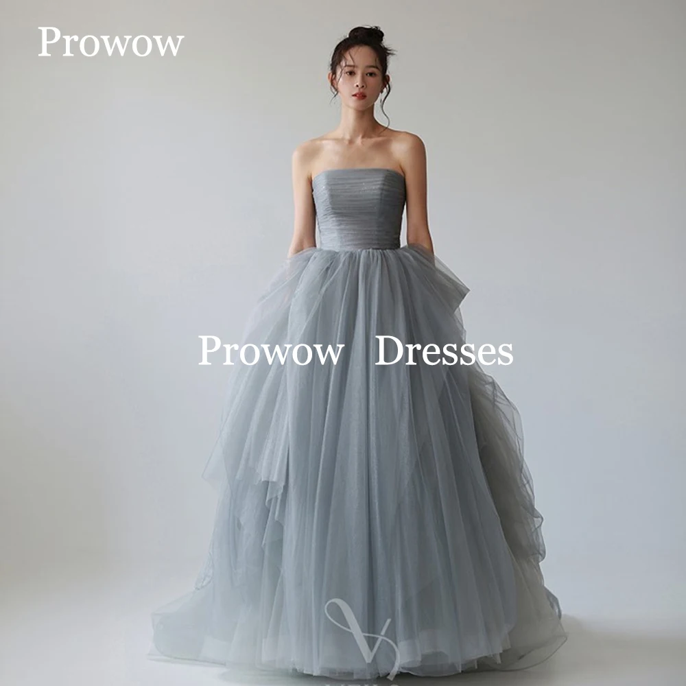 Prowow Изысканное пыльно-синее платье для выпускного без бретелек Корейская