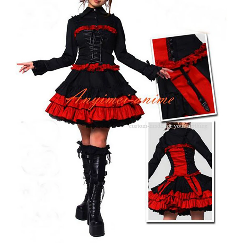 

tailor-made sweet maid sissy lolita gothic punk fashion black red cotton dress costume cosplay tv/cd[ck1144]