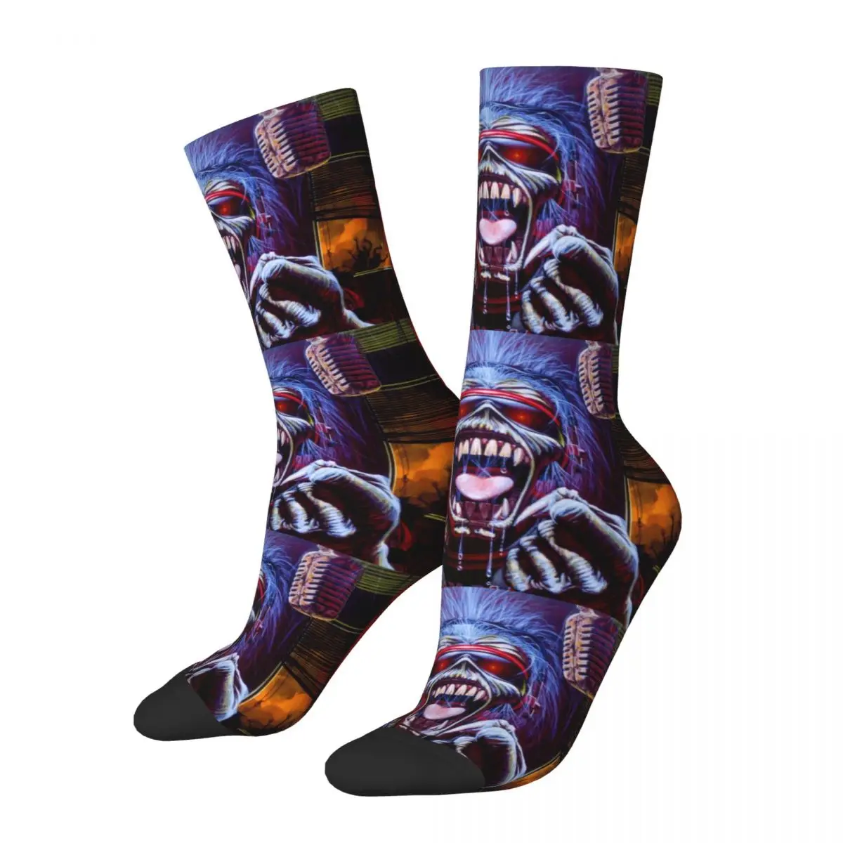 

Funny Crazy Compression Sock for Men Singing Skull Hip Hop Harajuku Hellsinger Happy Seamless Pattern Printed Boys Crew Sock