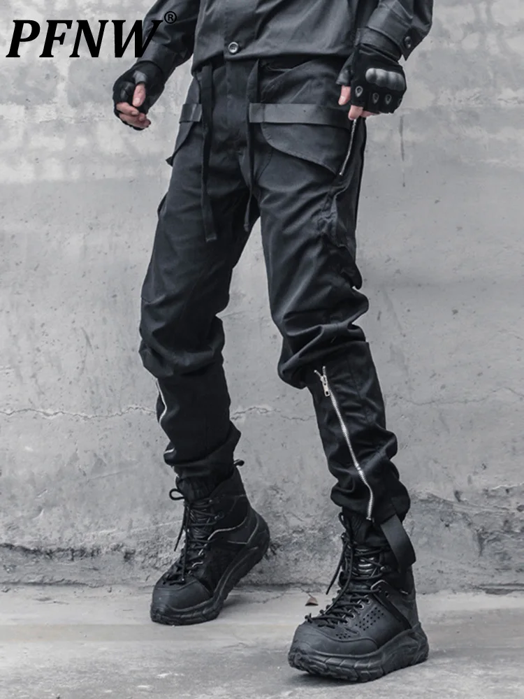 

Оригинальные Модные мужские однотонные леггинсы PFNW Darkwear на молнии с карманами, свободные функциональные повседневные брюки-карго 12A5360