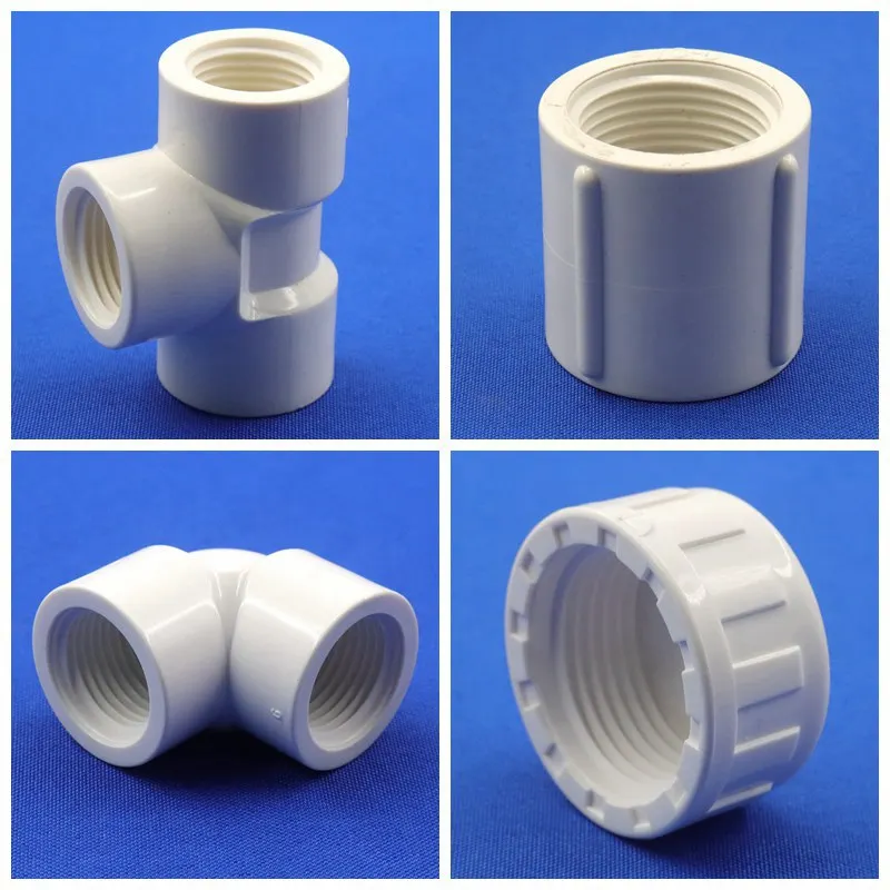 

2pc 1/2" 3/4" 1" PVC Pipe Threaded Fittings Garden Irrigation Plastic Tube Joint Pipe Female Thread Elbow Tee Connectors