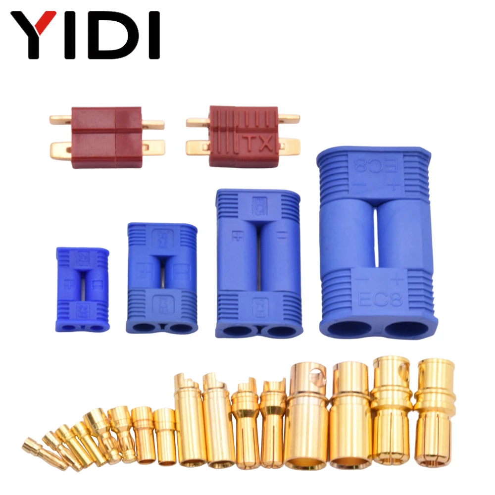 

5/10 Sets T Plug EC2 EC3 EC5 EC8 Bullet Banana Plug Lipo Battery Connector Terminal Socket Male Female DIY RC Airplane Aircraft