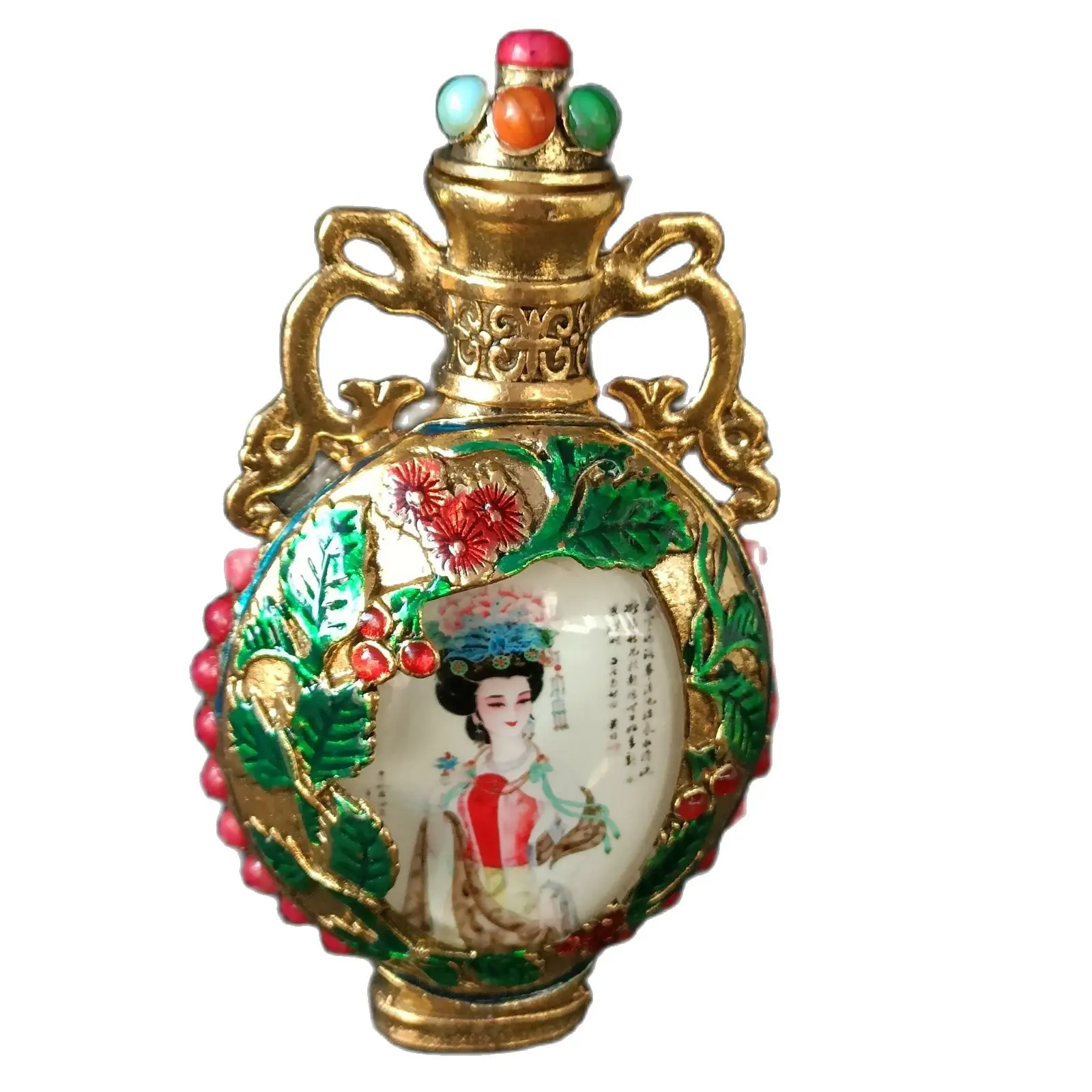 

vintage chinese cloisonne snuff bottle christmas gift beautiful woman painted