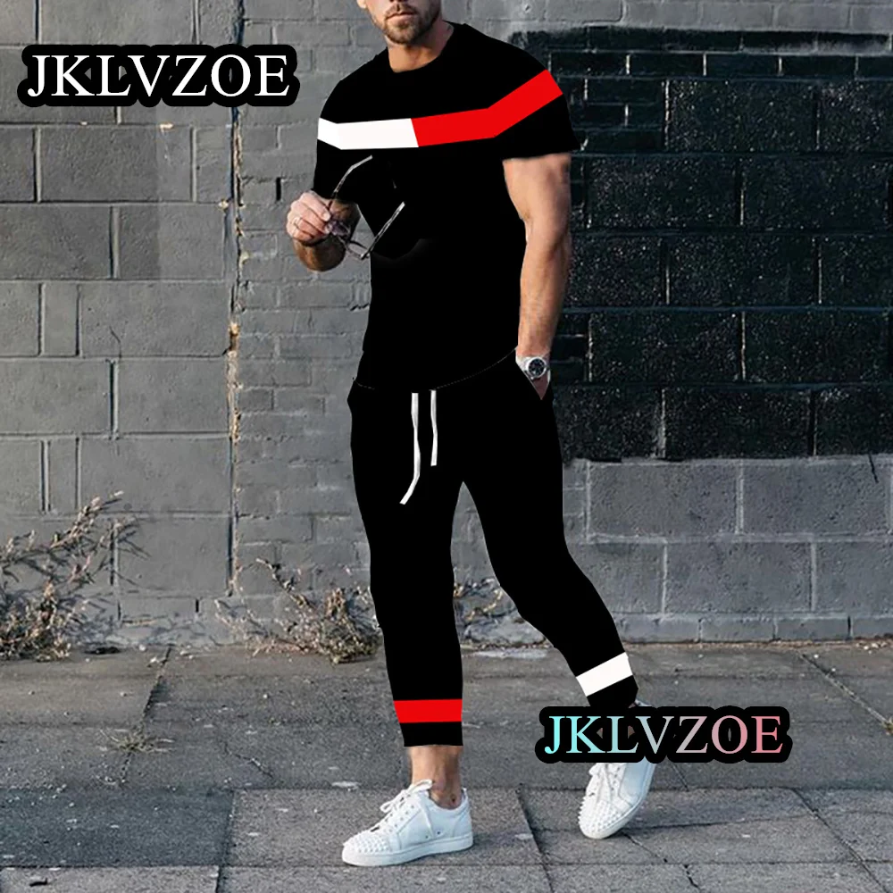 Summer Men's Short Sleeve T-shirt+Sports Pants 2 Piece 3D Printing K King Men's Sports Set Fashion Street Men's Jogger