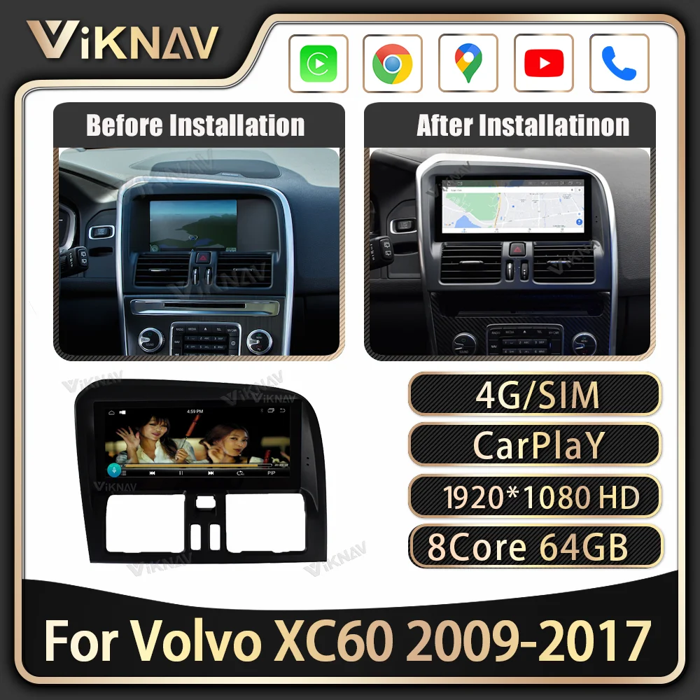 

Автомагнитола на Android с сенсорным экраном для Volvo XC60 2009-2017, GPS-навигация, мультимедийный плеер, головное устройство, беспроводной Carplay