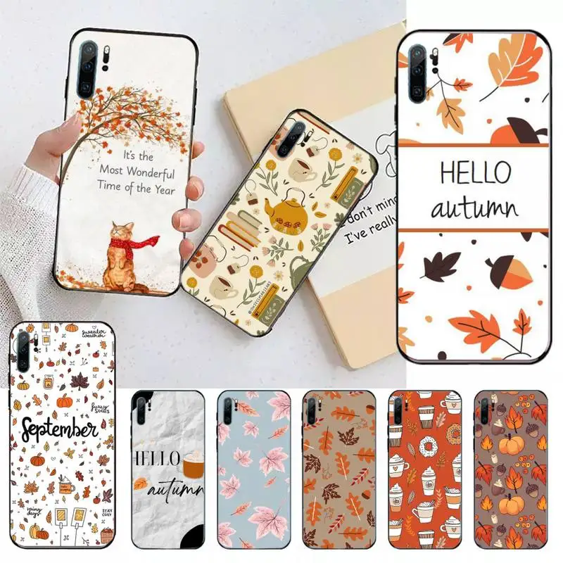 

Happy Autumn Maple leaf Pumpkin Cat fall Phone Case For Huawei honor Mate 10 20 30 40 i 9 8 pro x Lite P smart 2019 Y5 nova 5t