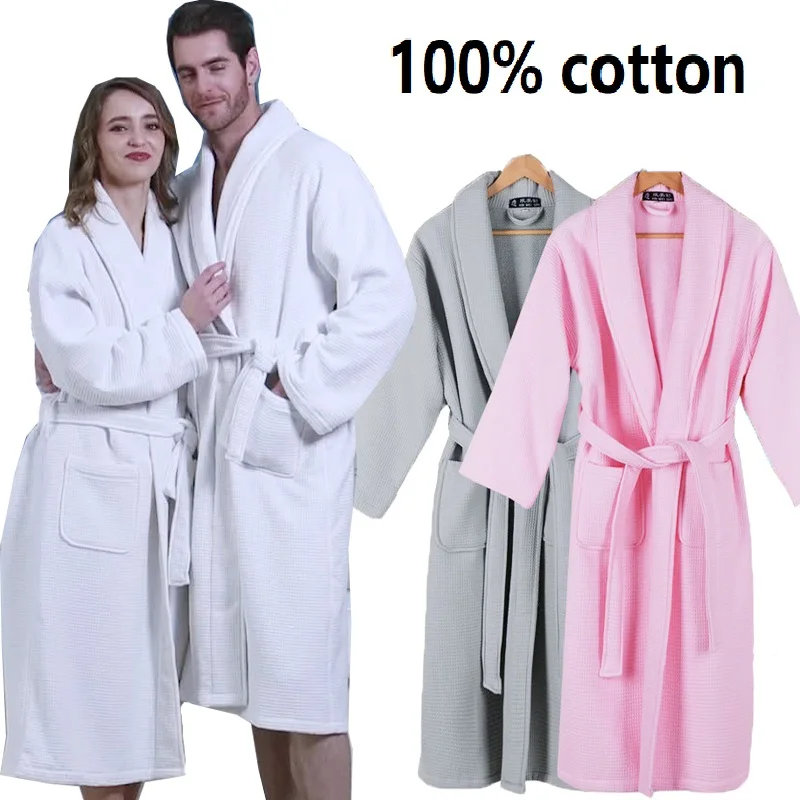 

Waffle Pajamas 100% Cotton Men Kimono Bathrobe 2 Layers Towel Bath Robe Mens Waffle Robes for Women Long Dressing Gown Sleepwear