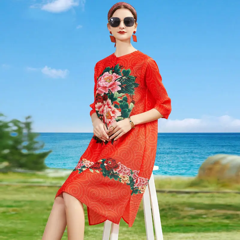 

Стройное и дорогое женское плиссированное платье средней длины с рукавом три четверти, новинка 2023, повседневное женское платье