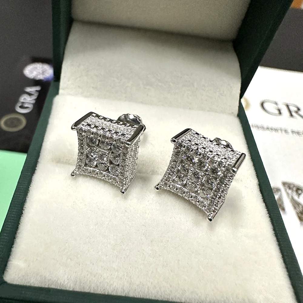 MM Square Moissanite Earrings For Women S925 Silver Diamond Men Earrings With GRA Ear Jewelry Pass Tester Free Shipping