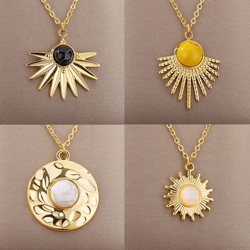 

Vintage Resin Stone Sun Pendant Necklaces for Women Goth Choker Chain Necklace Stainless Steel Wedding Jewelry Gift