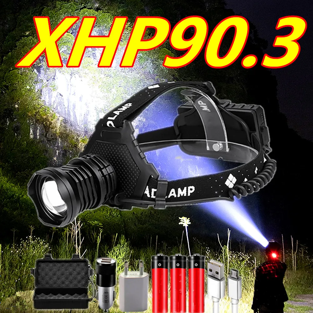 

New 600000 LM XHP90.3 LED Headlight XHP90 High Power LED Head Lamp 34W Usb 18650 Rechargeable XHP70 Head Light Zoom Headlamp