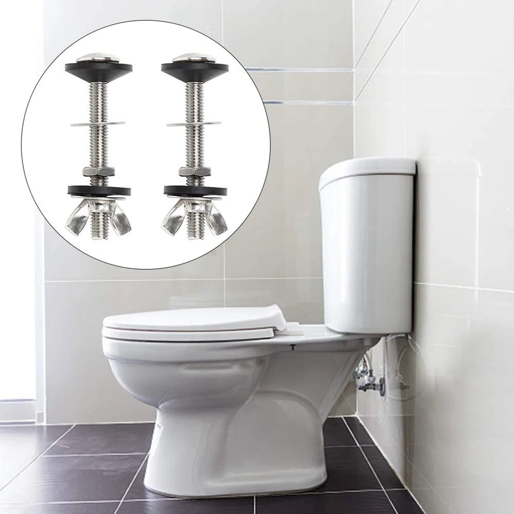 Фото THIVN-4 Pack Комплекты болтов для унитаза для чаши Комплект болтов для бачка, крепежный фитинг для унитаза из нержавеющей стали с двойными прокладками №4