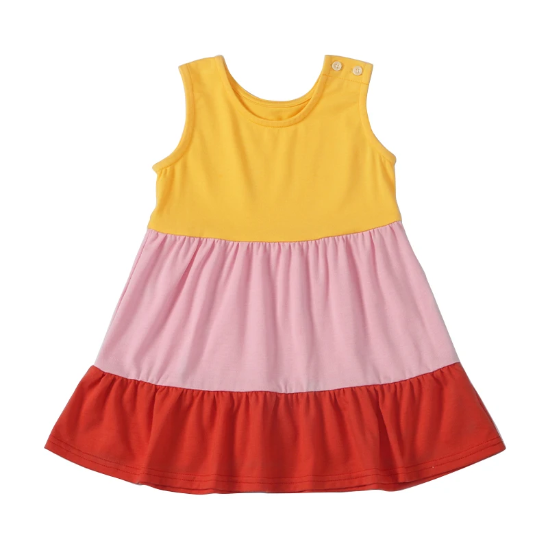 

2022 New Arrival Summer Girls Dress Patchwork Sleeveless Kids Clothes Cotton Casual Wear
