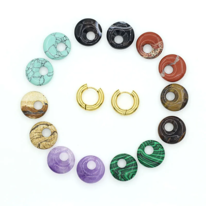 

2023 New Trend Earrings Natural Stone Jewelry For Women Handmade Turquoise Agate Stone Circular Earring Stainless Steel Golden