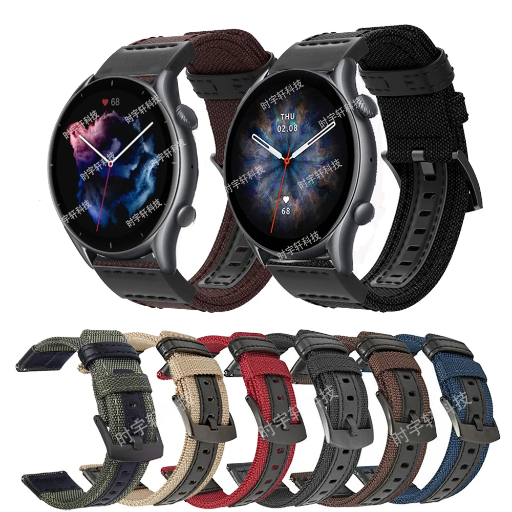 Ремешок нейлоновый для смарт-часов Amazfit GTR 3 Pro спортивный браслет 4/47 мм/GTR 2 2E/Stratos 2S